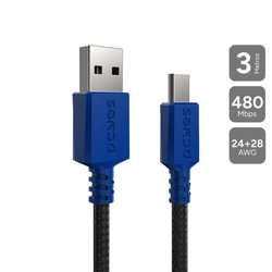 Cabo Micro Usb para Usb a 2.0 - Conector Azul - P/ Ps4 - 3m - Nylon - Pmuan-3a