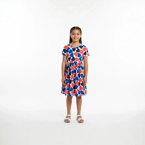 Vestido Manga Curta Malwee Corações Coloridos Feminino - Branco/Azul/Rosa