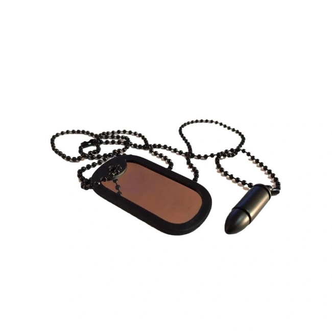 Plaqueta de Identificação Dog Tag Com Munição (Preta)
