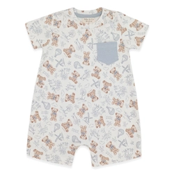 Macacão Manga Curta Estampado com Abertura no Ombro com Bolsinho Suedine Masculino – Urso Provençal