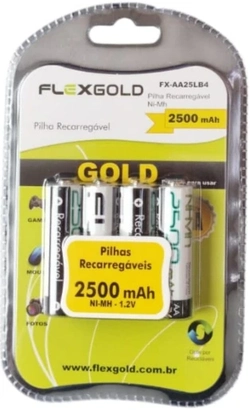 Pilha Recarregável AA Flex 2500mah (pequena) com 4 unidades.