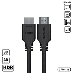 Cabo Hdmi Pcyes 2.0 4K Cobre Puro 3 Metros - Phm20-3