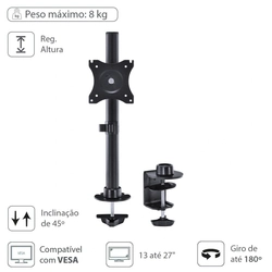 Suporte para Monitor de Mesa 13-27 Vesa 100x100 Sm-340a