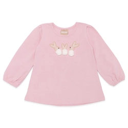 Blusinha Manga Longa Bordada Pompom Coelhinhos Milon - Feminina