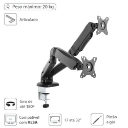 Suporte Articulado para 2 Monitores de 17 a 32 C/ Pistão a Gás - Sm-341b