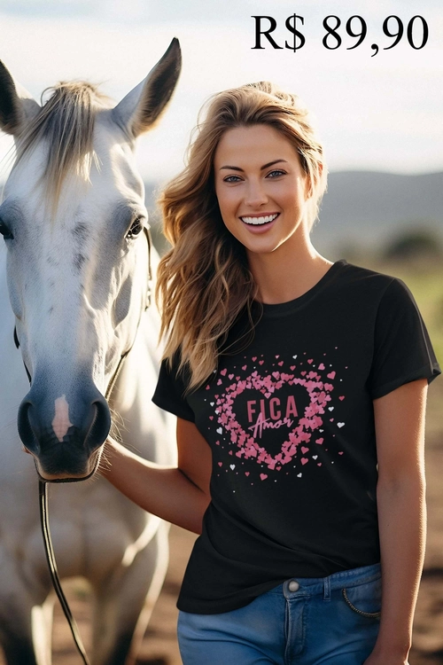 T-Shirt Baby Look Fica Amor