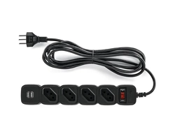 Protetor Eletrônico Intelbras 4 Tomadas, com cabo 3 metros, 2 USB, 1 EPE 204 USB BR + Preto Bivolt