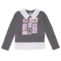 Blusinha Manga Longa Estampada Falsa Camisa Menina Anjo - Feminina