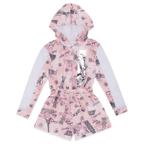 Macaquinho com Capuz e Zíper Estampado Menina Anjo - Feminino