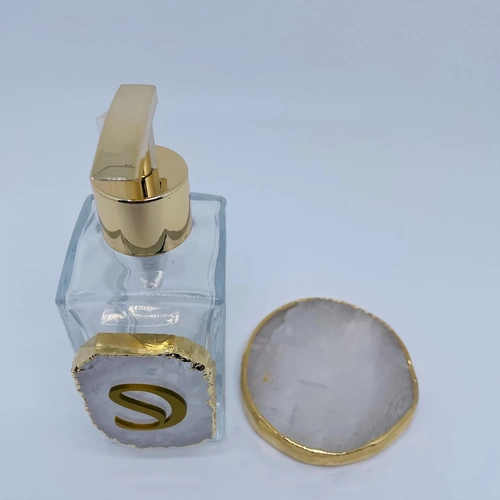 Vidro com Quartzo e logo e apoio redondo - Logo alto relevo inicial ou desenho