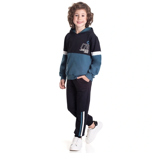 Conjunto Moletom Peluciado Manga Longa com Capuz Petroleo Randa Mundu - Masculino