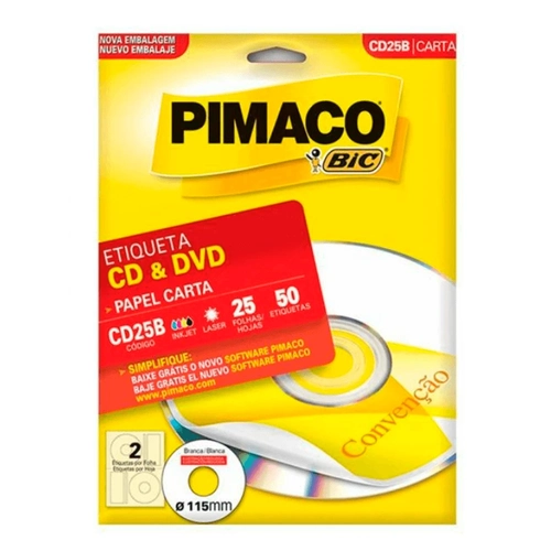 Etiqueta Adesiva Pimaco CD25B E DVD 115mm com 25 Folhas