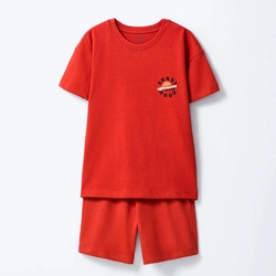 Conjunto Camiseta e Bermuda Hering Estampado Masculino - Vermelho