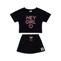 Conjunto Camiseta Manga Curta e Shorts Saia Malwee Hey Girl Feminino - Preto