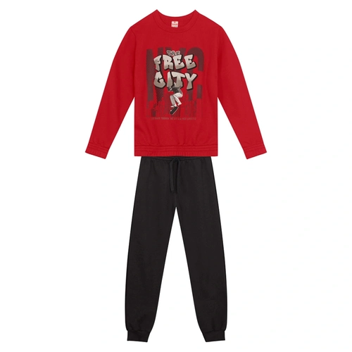 Conjunto Moletom Blusão e Calça Free Gity Vermelho Brandili - Masculino