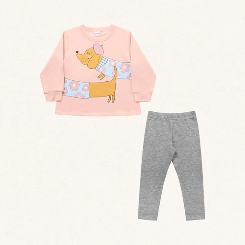 Conjunto Moletom Blusa e Calça Legging Peluciado Cachorrinho Salsicha Fakini - Feminino