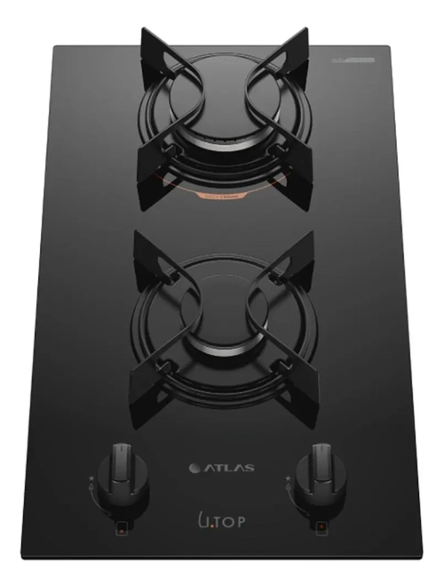Cooktop 2 Bocas Preto Mesa De Vidro Atlas U Top Bivolt Preto
