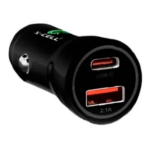 Carregador Veicular C/ 1 Usb + 1 Type-c 2.1a 30w Mod. Xc-v13 Preto
