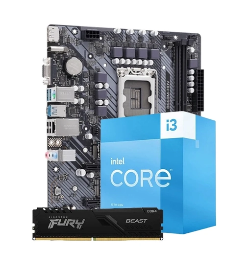 Kit Upgrade Intel Core i3-13100F + Placa Mãe  H610M DDR4 + Memória DDR4 8GB 3200Mhz