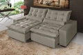 Estofado Retrátil e Reclinável Moscou 2,48mt Suede Cinza/Claro