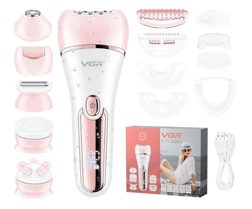 Depilador Elétrico Feminino 6 em 1 Vgr V-733 Usb Ipx7 Rosa Com Branco