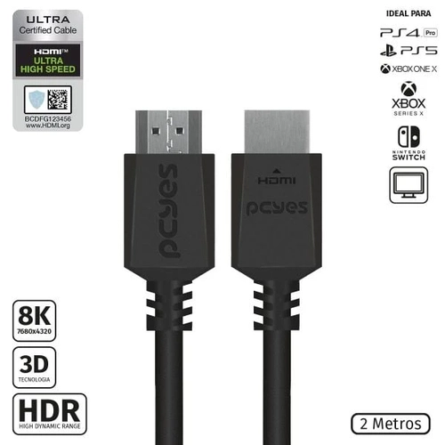 CABO HDMI ULTRA 2.1 28AWG PURO COBRE 8K 60HZ 2 METROS - PHM8K-2 - PCYES