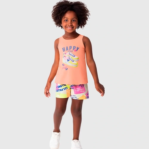 Conjunto Regata e Shorts Malwee Happy Fille Feminino - Laranja