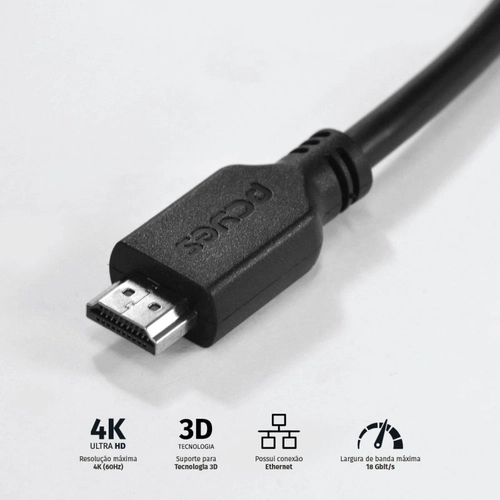 Cabo Hdmi 2.0 Pcyes 4k/60hz - 3 Metros - Phm20-3