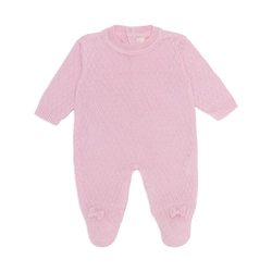 Macacão Manga Longa Tricot Lacinho Rosa Bebê - Mini & Co