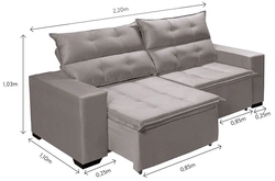 Estofado Retrátil e Reclinável Milão 2,20mt Suede Cinza