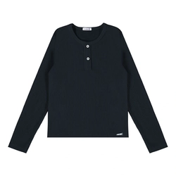 Blusinha Manga Longa Canelada Botão Nina Go - Feminina
