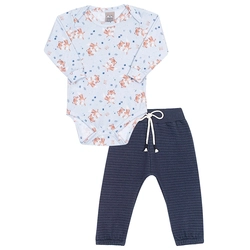 Conjunto Body Estampado e Calça Matelassê Raposinha Azul Randa Mundu - Masculino