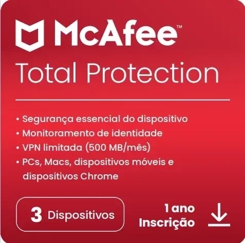 Total Protection Mcafee 3 Dispositivos 1 Ano Esd - Mtp31bam3