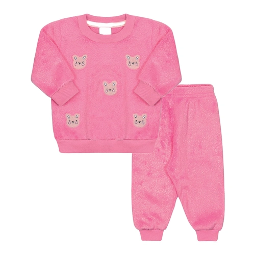 Conjunto Blusa e Calça em Pelinho Ursinhas Rosa Tileesul - Feminino