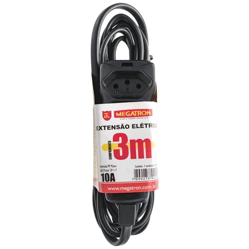 Filtro de Linha 3 Tomadas Megatron 3 Metros Preto 57 - 29889