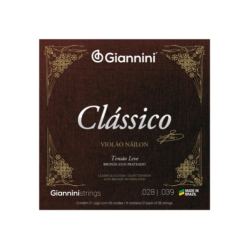Encordoamento para Violão Nylon 65/35 Tensão Leve Bronze Prateado Genwpl