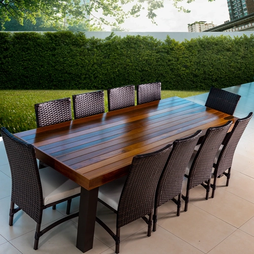 Jogo Jantar 10 lugares com Assento Dourados Alumínio Epóxi com Fibra e Madeira