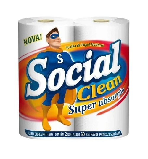 Papel Toalha Multiuso Folha Dupla 2 Rolos Social Clean