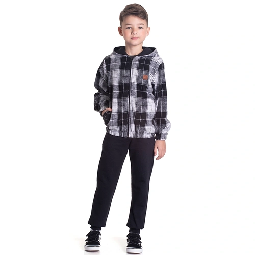 Conjunto Casaco Flanelado Capuz e Calça Moletom Chumbo Randa Mundu - Masculino