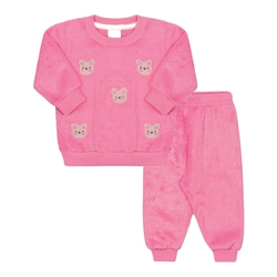 Conjunto Blusa e Calça em Pelinho Ursinhas Rosa Tileesul - Feminino