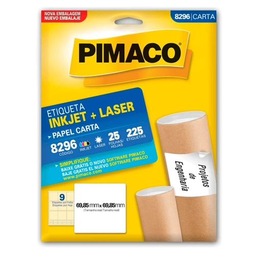 Etiqueta Adesiva Pimaco Carta 8296 69,85 X 69,85mm com 25 Folhas