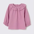 Blusa Bata Manga Longa com Babado Rosa Hering - Feminina