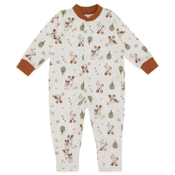 Macacão Manga Longa Estampado Botão Suedine Masculino - Cachorrinho