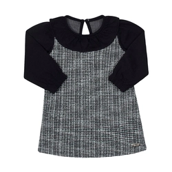 Vestido Manga Longa Tweed com Gola Preto Tileesul - Feminino