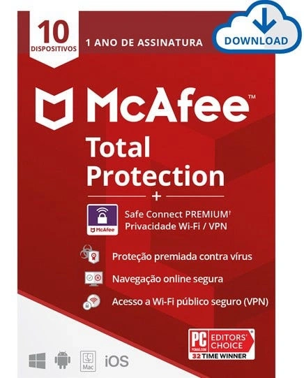 Total Protection Mcafee + 10 Dispositivos + 5 Vpns 1 Ano Esd - Mtc0alnrxr