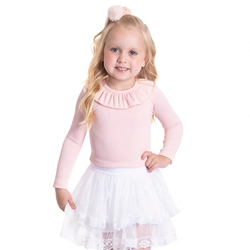 Blusinha Manga Longa Gola Babado Rosa Randa Mundu - Feminina