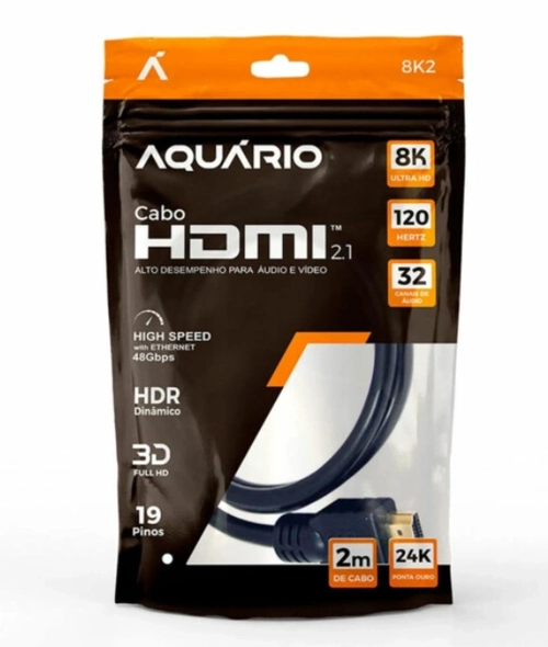 Cabo HDMI, Aquário, 8K2, 8K, Macho X Macho 2.1, 2M - 120Hz
