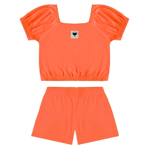Conjunto Blusa Ciganinha e Shorts Malwee Feminino - Laranja