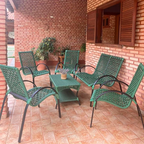 Jogo de Jardim  Corda Sintética Alumínio Pintura Epóxi  e mesa de centro Porto Rico