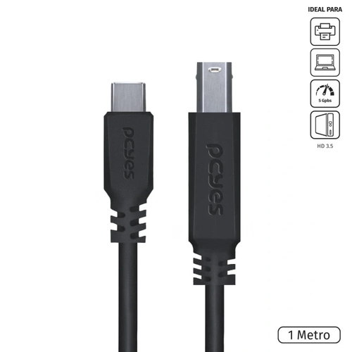 Cabo Para Impressora Usb-c Tipo-c Para Usb-b 3.0 Pcyes 1 Metro Preto - P3ucbp-1